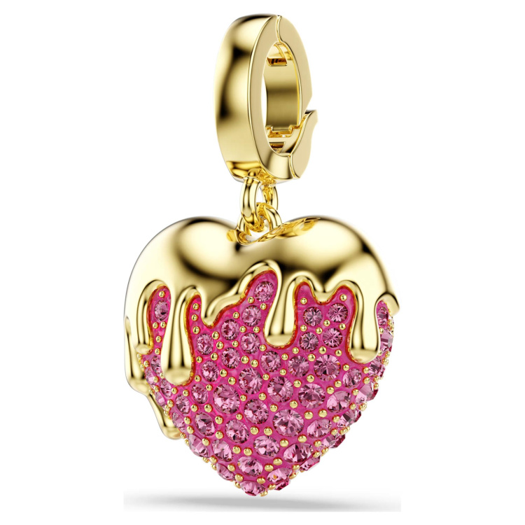 Idyllia charm Round cut, Heart, Pink, Gold-tone plated